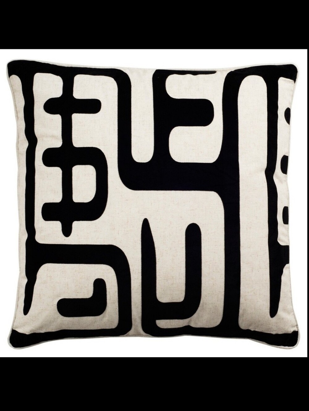 Set of 2 Linen & Black Abstract Design Pillow Covers 20x20 Safavieh Maize - Picture 4 of 12